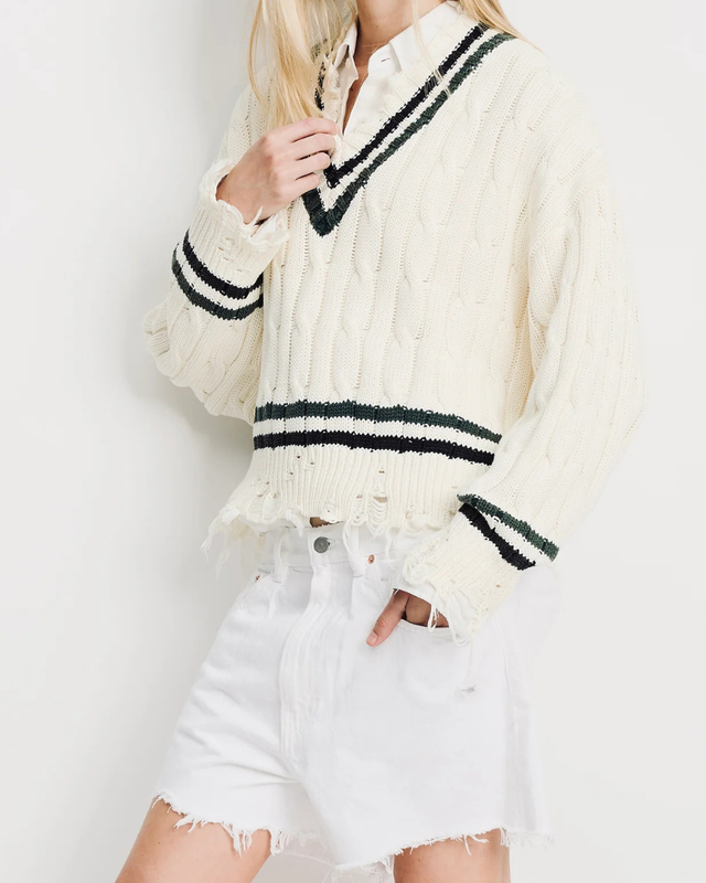 Denimist - Oversized Cropped Cable Tennis Sweater