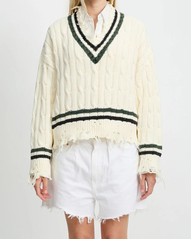 Denimist - Oversized Cropped Cable Tennis Sweater