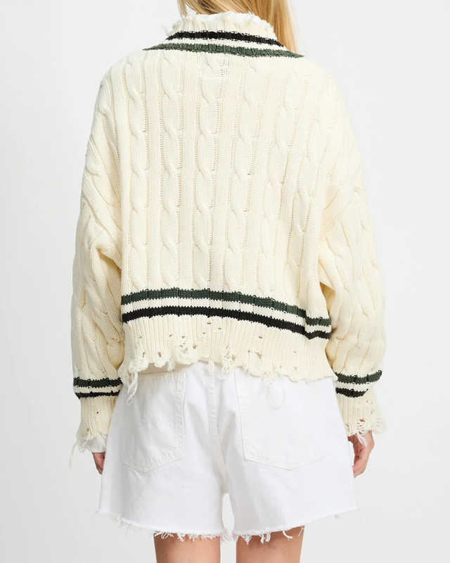 Denimist - Oversized Cropped Cable Tennis Sweater