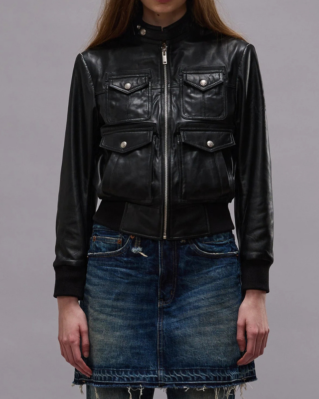 R13 - Shrunken Zip Up Leather Jacket